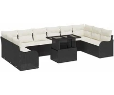 Sodo Sofų Rinkinys su pagalve 11 pcs Juoda Poli ratanas