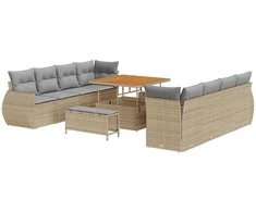 Lauko baldų komplektas Sodo Sofų Rinkinys su pagalve 11 pcs Smėlio poliratanas