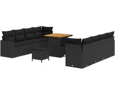 Lauko baldų komplektas Sodo Sofų Rinkinys 11 pcs Juoda poliratanas