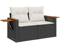 Sodo Sofų Rinkinys su pagalve 11 pcs Juoda ir kreminė