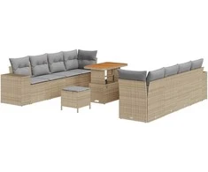 Lauko baldų komplektas Sodo Sofų Rinkinys su pagalve 11 pcs Smėlio poliratanas