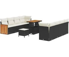 Sodo Sofų Rinkinys su pagalve 11 pcs Juoda ir kreminė
