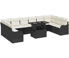 Sodo Sofų Rinkinys su pagalve 11 pcs Juoda Poli ratanas