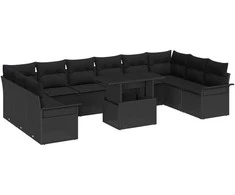Sodo Sofų Rinkinys su pagalve 11 pcs Juoda Poli ratanas