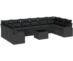 Sodo Sofų Rinkinys su pagalve 11 pcs Juoda poliratanas