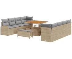 Lauko baldų komplektas Sodo Sofų Rinkinys su pagalve 11 pcs Smėlio poliratanas