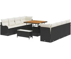 Sodo Sofų Rinkinys su pagalve 11 pcs Juoda ir kreminė