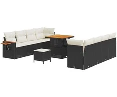 Sodo Sofų Rinkinys 12 pcs Juoda ir kreminė poliratanas