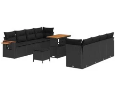 Sodo Sofų Rinkinys su pagalve 11 pcs Juoda