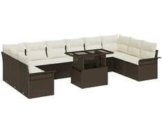 Sodo Sofų Rinkinys su pagalve 11 pcs Ruda Poli ratanas