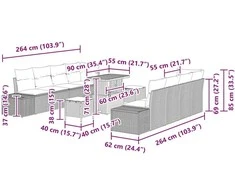 Sodo Sofų Rinkinys su pagalve 11 pcs Pilka Poli ratanas