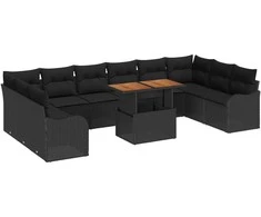 Lauko baldų komplektas Sodo Sofų Rinkinys su saugykla 11 pcs Juoda Poli ratanas