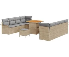 Lauko baldų komplektas Sodo Sofų Rinkinys su pagalve 11 pcs Smėlio poliratanas