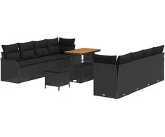 Lauko baldų komplektas Sodo Sofų Rinkinys su pagalve 11 pcs Juoda poliratanas