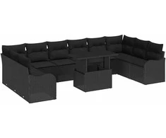Sodo Sofų Rinkinys su pagalve 11 pcs Juoda Poli ratanas