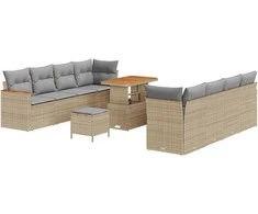 Lauko baldų komplektas Sodo Sofų Rinkinys 11 pcs Smėlio poliratanas