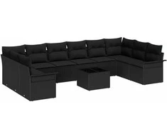 Lauko baldų komplektas Sodo Sofų Rinkinys su pagalve 11 pcs Juoda Poli ratanas
