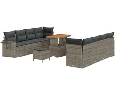 Lauko baldų komplektas Sodo Sofų Rinkinys su pagalve 11 pcs Pilka Poli ratanas