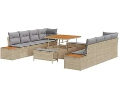 Lauko baldų komplektas Sodo Sofų Rinkinys 11 pcs Smėlio poliratanas