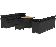 Lauko baldų komplektas Sodo Sofų Rinkinys 11 pcs Juoda poliratanas