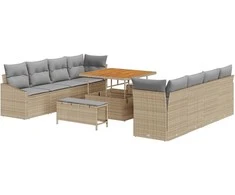 Lauko baldų komplektas Sodo Sofų Rinkinys su pagalve 11 pcs Smėlio poliratanas