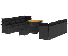 Lauko baldų komplektas Sodo Sofų Rinkinys su pagalve 11 pcs Juoda poliratanas