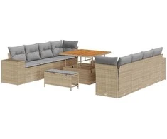 Sodo Sofų Rinkinys 11 pcs Bežinė ir šviesiai pilka poliratanas