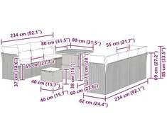 Lauko baldų komplektas Sodo Sofų Rinkinys 11 pcs Juoda poliratanas