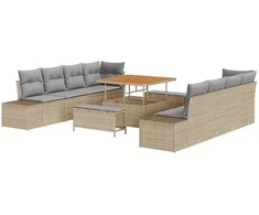 Lauko baldų komplektas Sodo Sofų Rinkinys su pagalve 11 pcs Smėlio poliratanas