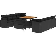 Lauko baldų komplektas Sodo Sofų Rinkinys 11 pcs Juoda poliratanas