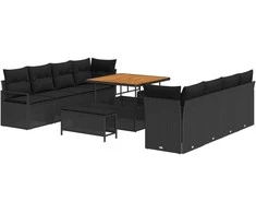 Lauko baldų komplektas Sodo Sofų Rinkinys su pagalve 11 pcs Juoda poliratanas