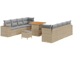 Lauko baldų komplektas Sodo Sofų Rinkinys su pagalve 11 pcs Smėlio poliratanas