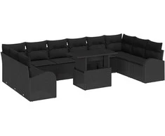 Sodo Sofų Rinkinys su pagalve 11 pcs Juoda Poli ratanas