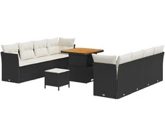 Lauko baldų komplektas Sodo Sofų Rinkinys 11 pcs Juoda poliratanas