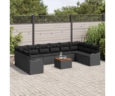 Lauko baldų komplektas Sodo Sofų Rinkinys su pagalve 11 pcs Juoda poliratanas