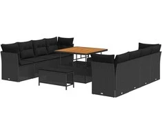 Lauko baldų komplektas Sodo Sofų Rinkinys 11 pcs Juoda poliratanas