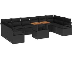 Sodo Sofų Rinkinys su saugykla 11 pcs Juoda Poli ratanas
