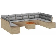 Lauko baldų komplektas Sodo Sofų Rinkinys 11 pcs smėlio ir šviesiai pilkos spalvos