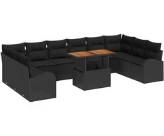 Sodo Sofų Rinkinys su saugykla 11 pcs Juoda Poli ratanas