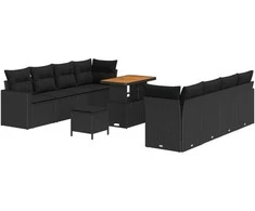 Sodo Sofų Rinkinys su pagalve 12 pcs Juoda poliratanas