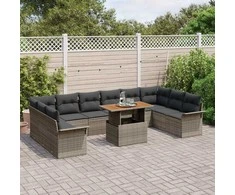 Lauko baldų komplektas Sodo Sofų Rinkinys su saugykla 9 pcs Pilka Poli ratanas