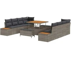Lauko baldų komplektas Sodo Sofų Rinkinys 11 pcs Pilka poliratanas