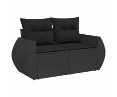 Lauko baldų komplektas Sodo Sofų Rinkinys su saugykla 11 pcs Juoda Poli ratanas