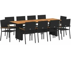 Lauko baldų komplektas Sodo valgomojo komplektas 11 pcs Juoda poliratanas