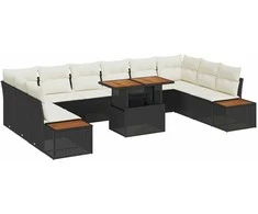 Sodo valgomojo komplektas su pagalve 11 pcs Juoda ir smėlinė