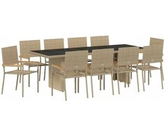 Lauko baldų komplektas Sodo valgomojo komplektas 11 pcs Smėlio poliratanas