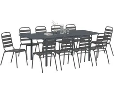 Lauko baldų komplektas Sodo valgomojo komplektas 11 pcs Antracitas Miltelinis plienas