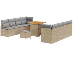 Lauko baldų komplektas Sodo Sofų Rinkinys su pagalve 11 pcs Smėlio poliratanas
