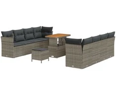 Lauko baldų komplektas Sodo Sofų Rinkinys 11 pcs Pilka poliratanas