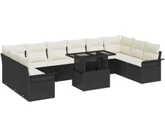 Sodo Sofų Rinkinys su pagalve 11 pcs Juoda Poli ratanas